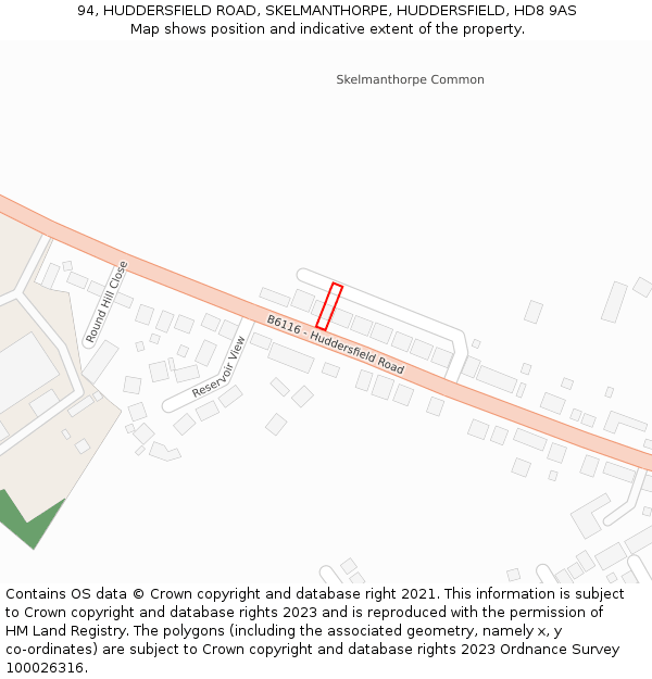 94, HUDDERSFIELD ROAD, SKELMANTHORPE, HUDDERSFIELD, HD8 9AS: Location map and indicative extent of plot