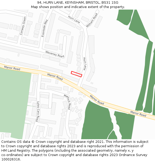 94, HURN LANE, KEYNSHAM, BRISTOL, BS31 1SG: Location map and indicative extent of plot