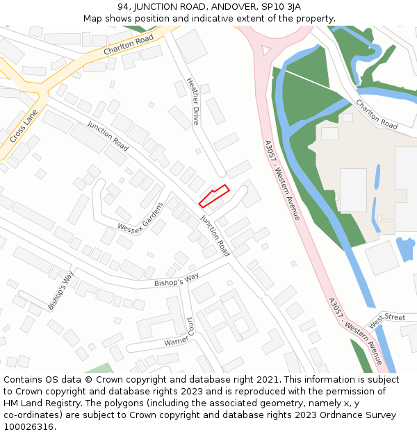 94, JUNCTION ROAD, ANDOVER, SP10 3JA: Location map and indicative extent of plot
