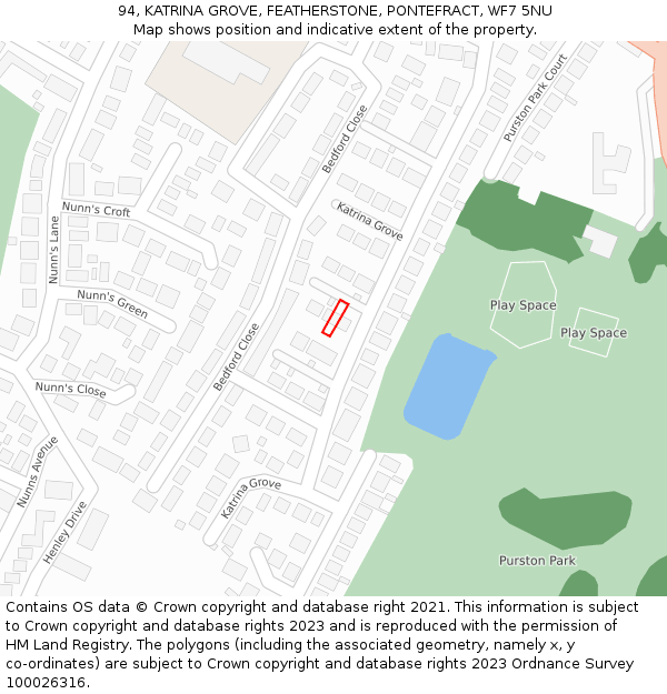 94, KATRINA GROVE, FEATHERSTONE, PONTEFRACT, WF7 5NU: Location map and indicative extent of plot