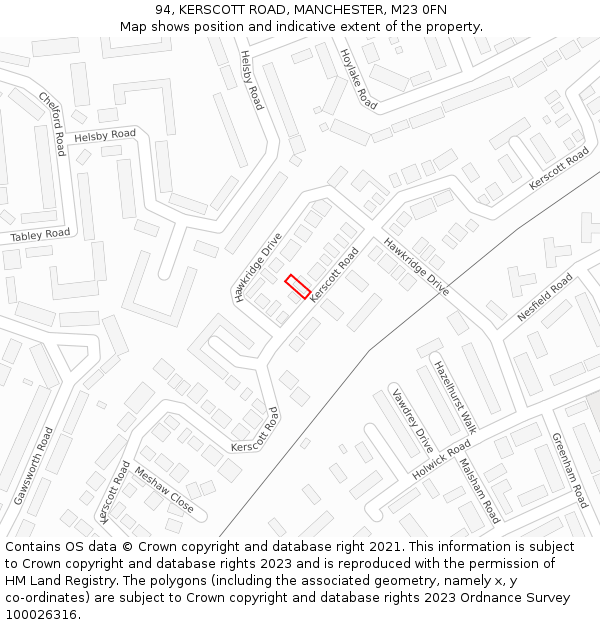 94, KERSCOTT ROAD, MANCHESTER, M23 0FN: Location map and indicative extent of plot