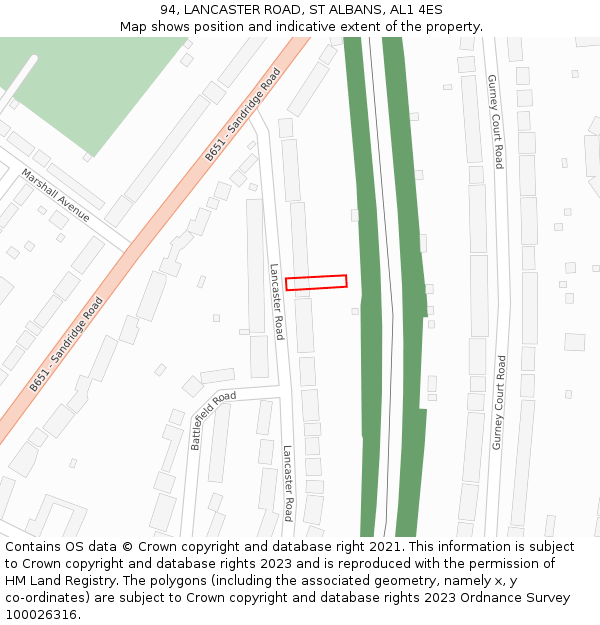 94, LANCASTER ROAD, ST ALBANS, AL1 4ES: Location map and indicative extent of plot