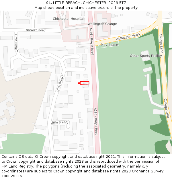 94, LITTLE BREACH, CHICHESTER, PO19 5TZ: Location map and indicative extent of plot