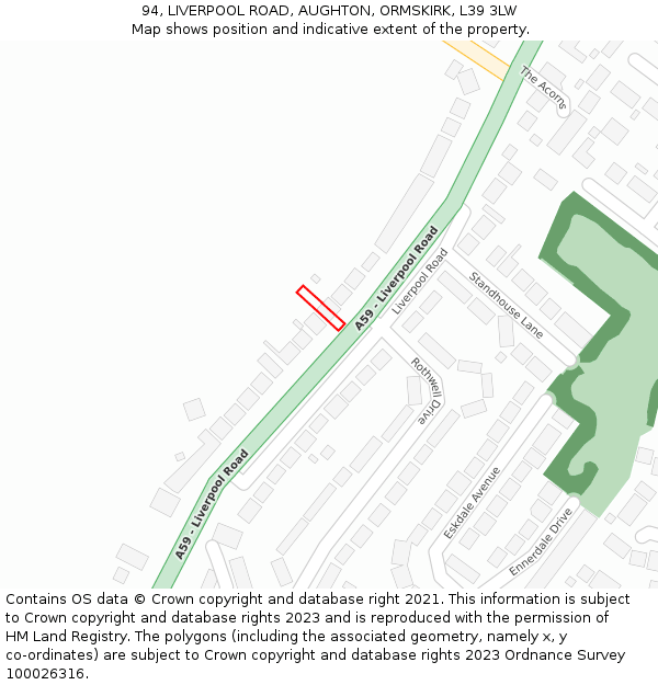 94, LIVERPOOL ROAD, AUGHTON, ORMSKIRK, L39 3LW: Location map and indicative extent of plot