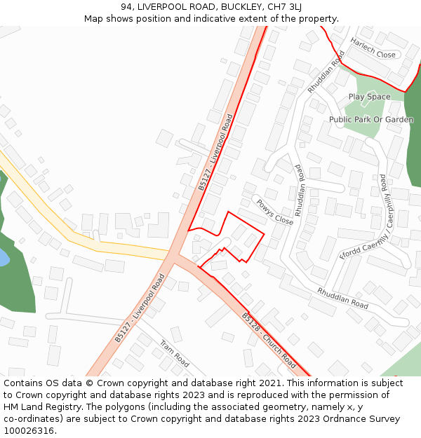 94, LIVERPOOL ROAD, BUCKLEY, CH7 3LJ: Location map and indicative extent of plot