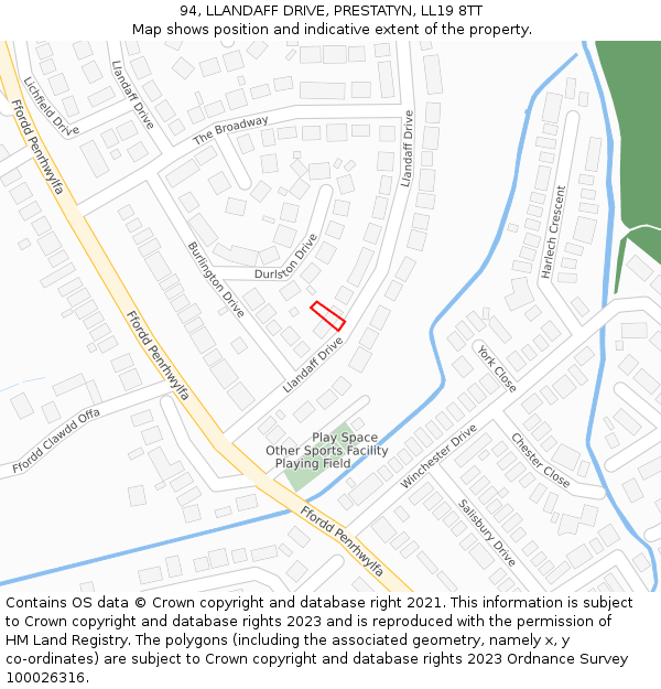 94, LLANDAFF DRIVE, PRESTATYN, LL19 8TT: Location map and indicative extent of plot