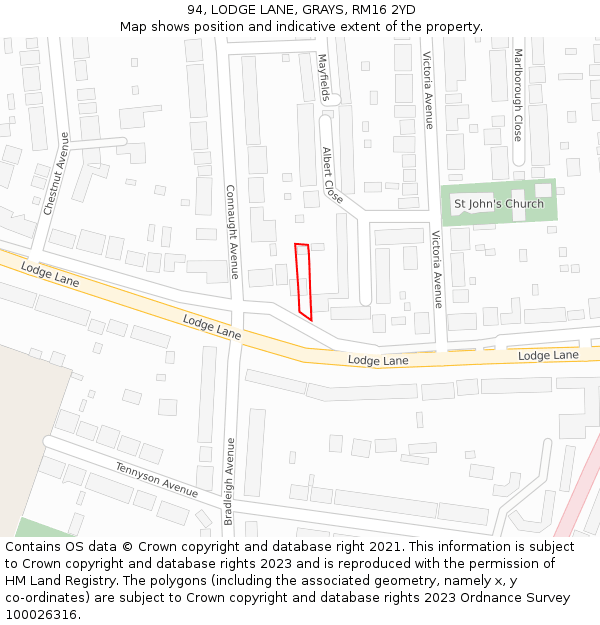 94, LODGE LANE, GRAYS, RM16 2YD: Location map and indicative extent of plot