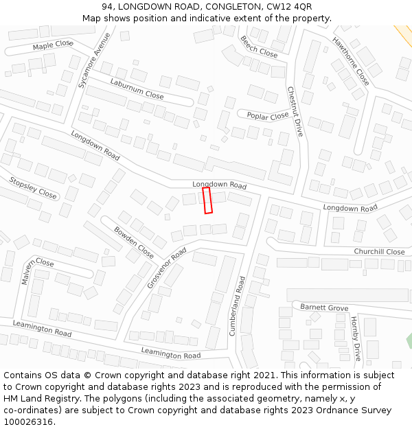 94, LONGDOWN ROAD, CONGLETON, CW12 4QR: Location map and indicative extent of plot