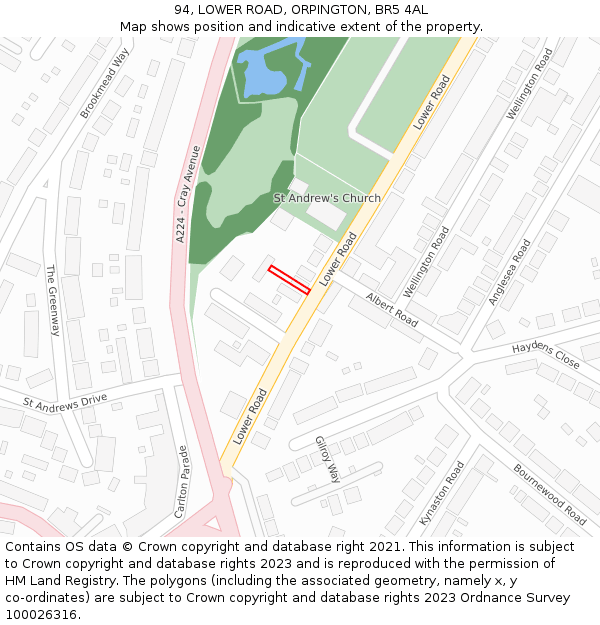 94, LOWER ROAD, ORPINGTON, BR5 4AL: Location map and indicative extent of plot