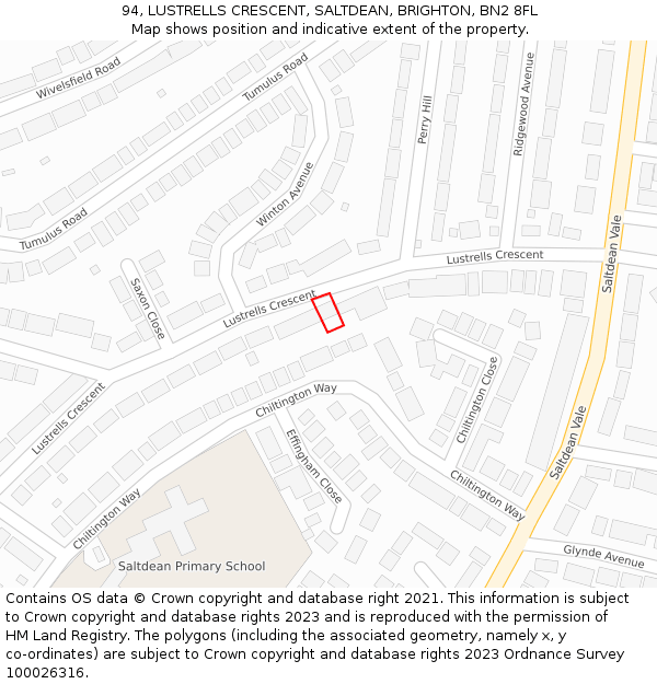 94, LUSTRELLS CRESCENT, SALTDEAN, BRIGHTON, BN2 8FL: Location map and indicative extent of plot