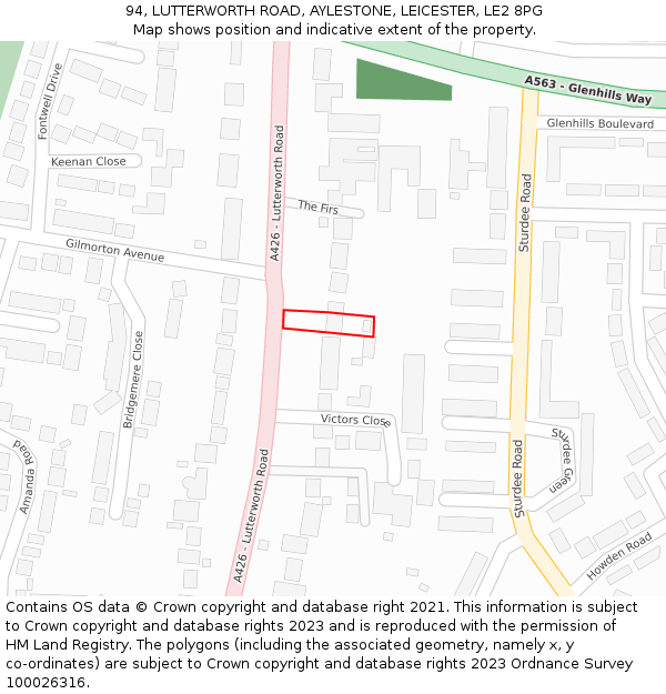 94, LUTTERWORTH ROAD, AYLESTONE, LEICESTER, LE2 8PG: Location map and indicative extent of plot
