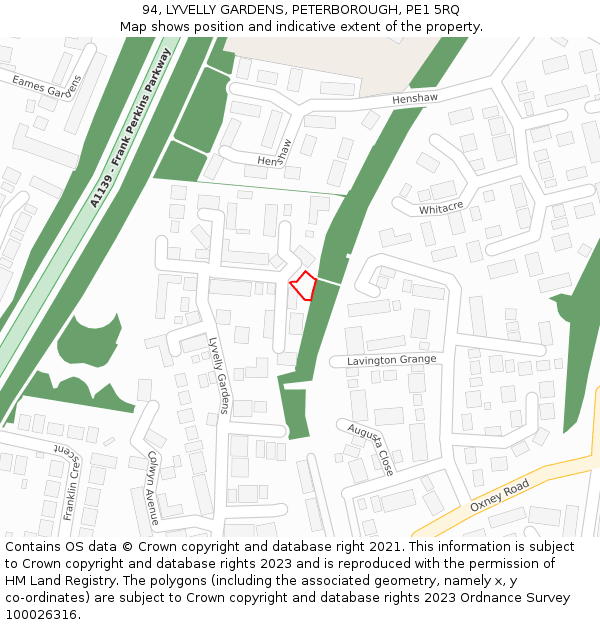 94, LYVELLY GARDENS, PETERBOROUGH, PE1 5RQ: Location map and indicative extent of plot