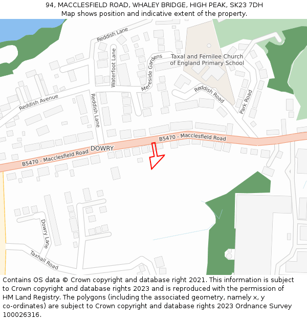 94, MACCLESFIELD ROAD, WHALEY BRIDGE, HIGH PEAK, SK23 7DH: Location map and indicative extent of plot
