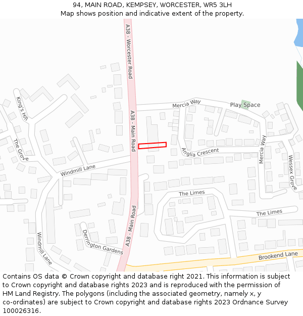 94, MAIN ROAD, KEMPSEY, WORCESTER, WR5 3LH: Location map and indicative extent of plot