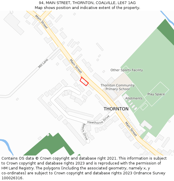 94, MAIN STREET, THORNTON, COALVILLE, LE67 1AG: Location map and indicative extent of plot