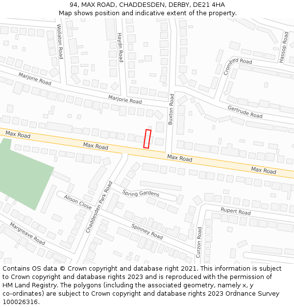 94, MAX ROAD, CHADDESDEN, DERBY, DE21 4HA: Location map and indicative extent of plot