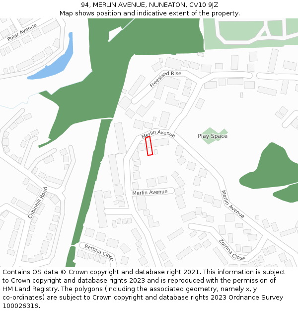 94, MERLIN AVENUE, NUNEATON, CV10 9JZ: Location map and indicative extent of plot