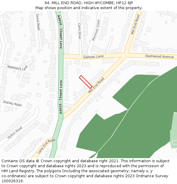 94, MILL END ROAD, HIGH WYCOMBE, HP12 4JP: Location map and indicative extent of plot