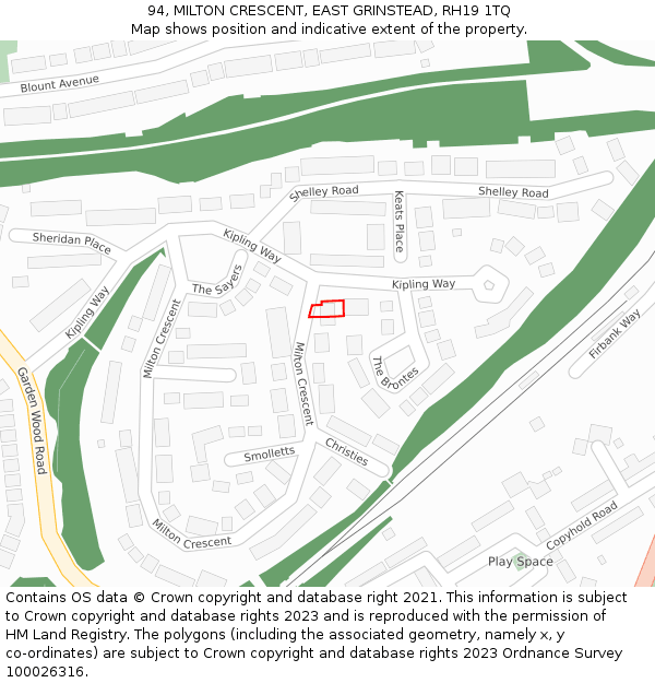 94, MILTON CRESCENT, EAST GRINSTEAD, RH19 1TQ: Location map and indicative extent of plot