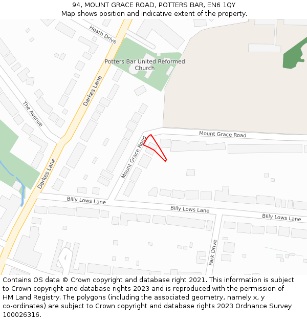 94, MOUNT GRACE ROAD, POTTERS BAR, EN6 1QY: Location map and indicative extent of plot