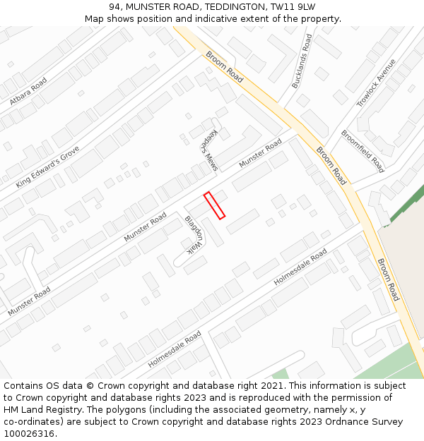 94, MUNSTER ROAD, TEDDINGTON, TW11 9LW: Location map and indicative extent of plot