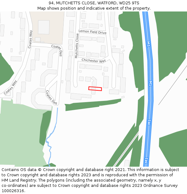 94, MUTCHETTS CLOSE, WATFORD, WD25 9TS: Location map and indicative extent of plot