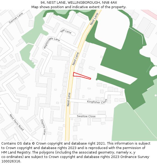 94, NEST LANE, WELLINGBOROUGH, NN8 4AX: Location map and indicative extent of plot