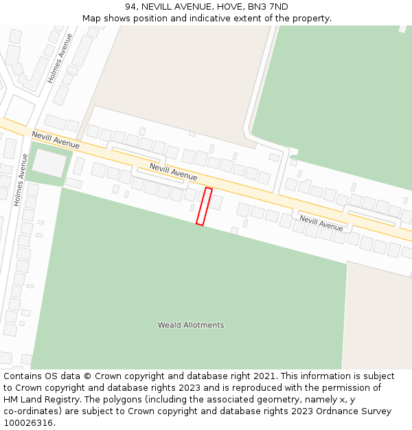 94, NEVILL AVENUE, HOVE, BN3 7ND: Location map and indicative extent of plot