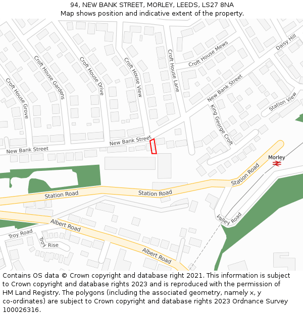 94, NEW BANK STREET, MORLEY, LEEDS, LS27 8NA: Location map and indicative extent of plot