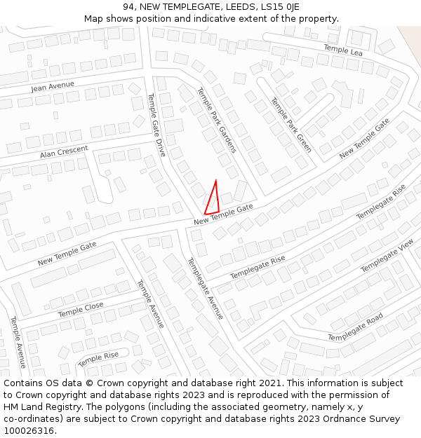 94, NEW TEMPLEGATE, LEEDS, LS15 0JE: Location map and indicative extent of plot