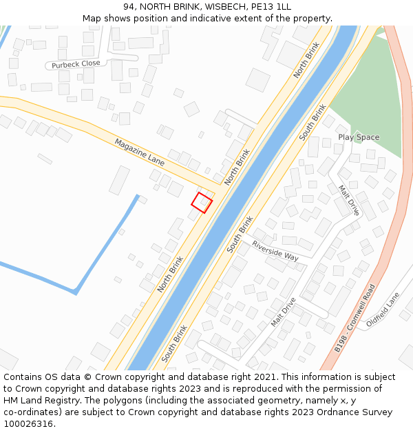 94, NORTH BRINK, WISBECH, PE13 1LL: Location map and indicative extent of plot