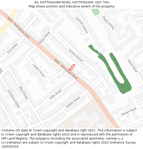 94, NOTTINGHAM ROAD, NOTTINGHAM, NG7 7AH: Location map and indicative extent of plot