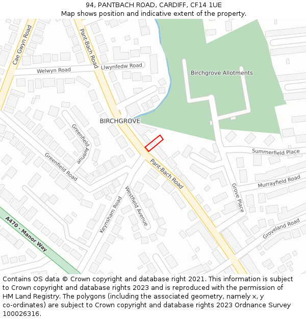 94, PANTBACH ROAD, CARDIFF, CF14 1UE: Location map and indicative extent of plot