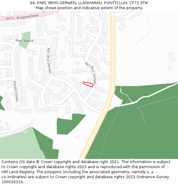 94, PARC BRYN DERWEN, LLANHARAN, PONTYCLUN, CF72 9TW: Location map and indicative extent of plot