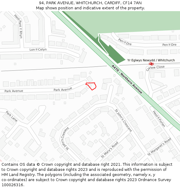 94, PARK AVENUE, WHITCHURCH, CARDIFF, CF14 7AN: Location map and indicative extent of plot