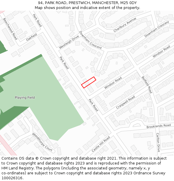 94, PARK ROAD, PRESTWICH, MANCHESTER, M25 0DY: Location map and indicative extent of plot