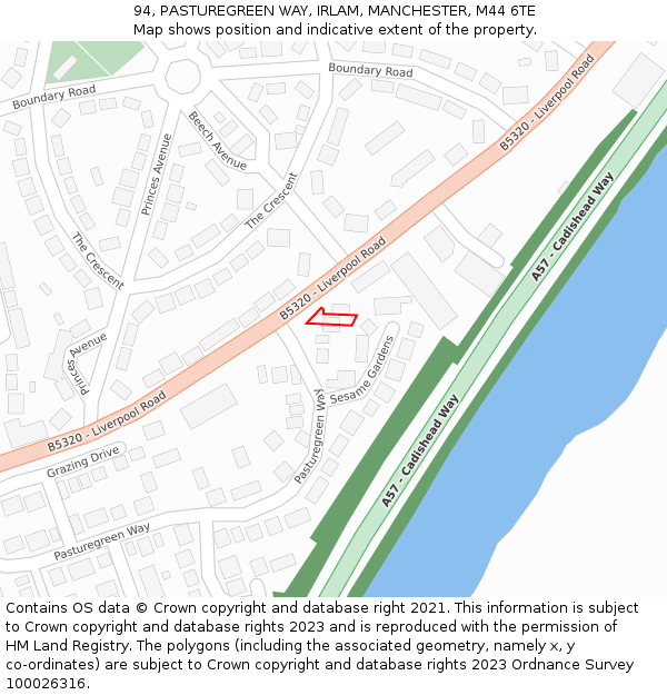 94, PASTUREGREEN WAY, IRLAM, MANCHESTER, M44 6TE: Location map and indicative extent of plot