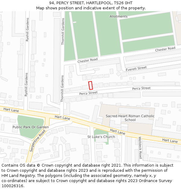 94, PERCY STREET, HARTLEPOOL, TS26 0HT: Location map and indicative extent of plot