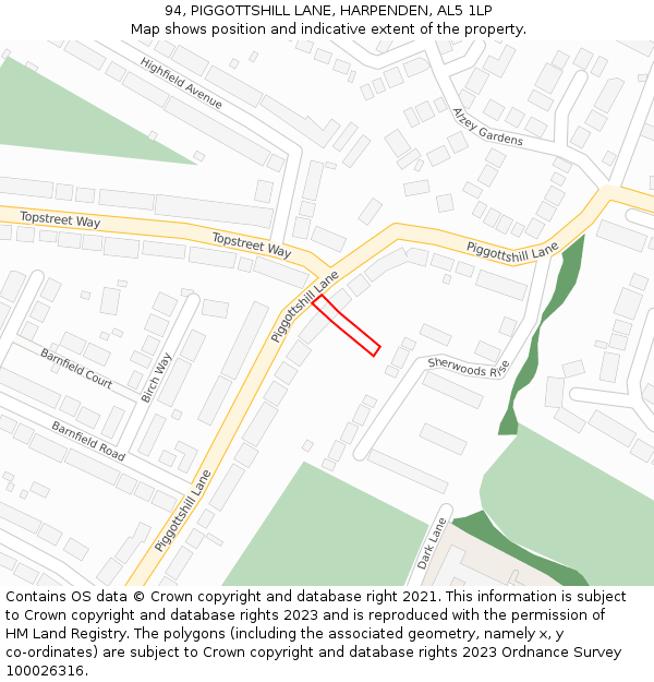 94, PIGGOTTSHILL LANE, HARPENDEN, AL5 1LP: Location map and indicative extent of plot