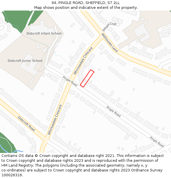 94, PINGLE ROAD, SHEFFIELD, S7 2LL: Location map and indicative extent of plot