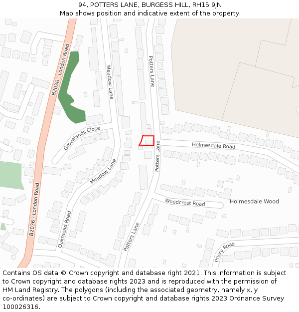 94, POTTERS LANE, BURGESS HILL, RH15 9JN: Location map and indicative extent of plot