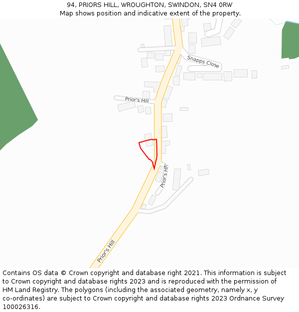 94, PRIORS HILL, WROUGHTON, SWINDON, SN4 0RW: Location map and indicative extent of plot