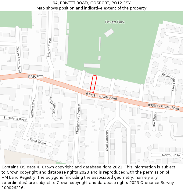 94, PRIVETT ROAD, GOSPORT, PO12 3SY: Location map and indicative extent of plot