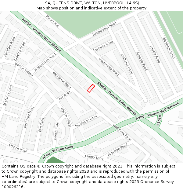 94, QUEENS DRIVE, WALTON, LIVERPOOL, L4 6SJ: Location map and indicative extent of plot