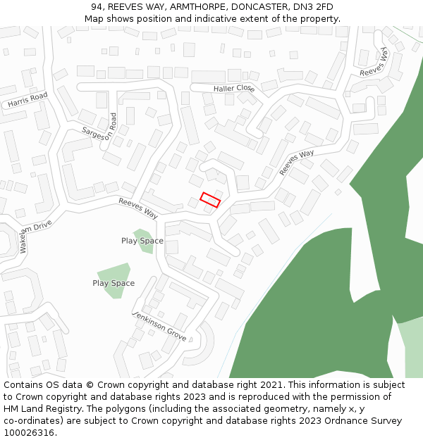 94, REEVES WAY, ARMTHORPE, DONCASTER, DN3 2FD: Location map and indicative extent of plot