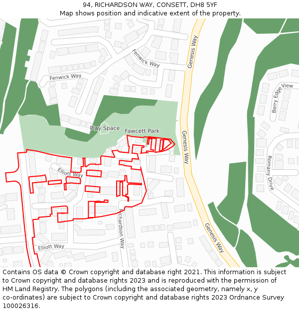 94, RICHARDSON WAY, CONSETT, DH8 5YF: Location map and indicative extent of plot