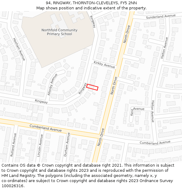 94, RINGWAY, THORNTON-CLEVELEYS, FY5 2NN: Location map and indicative extent of plot