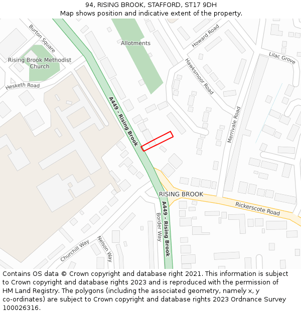 94, RISING BROOK, STAFFORD, ST17 9DH: Location map and indicative extent of plot