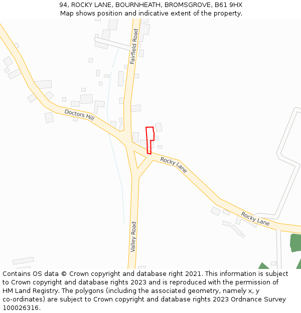 94, ROCKY LANE, BOURNHEATH, BROMSGROVE, B61 9HX: Location map and indicative extent of plot