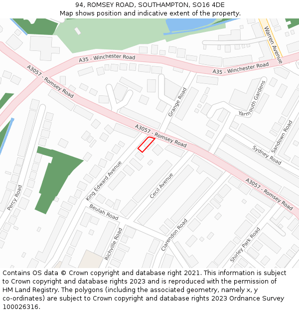 94, ROMSEY ROAD, SOUTHAMPTON, SO16 4DE: Location map and indicative extent of plot